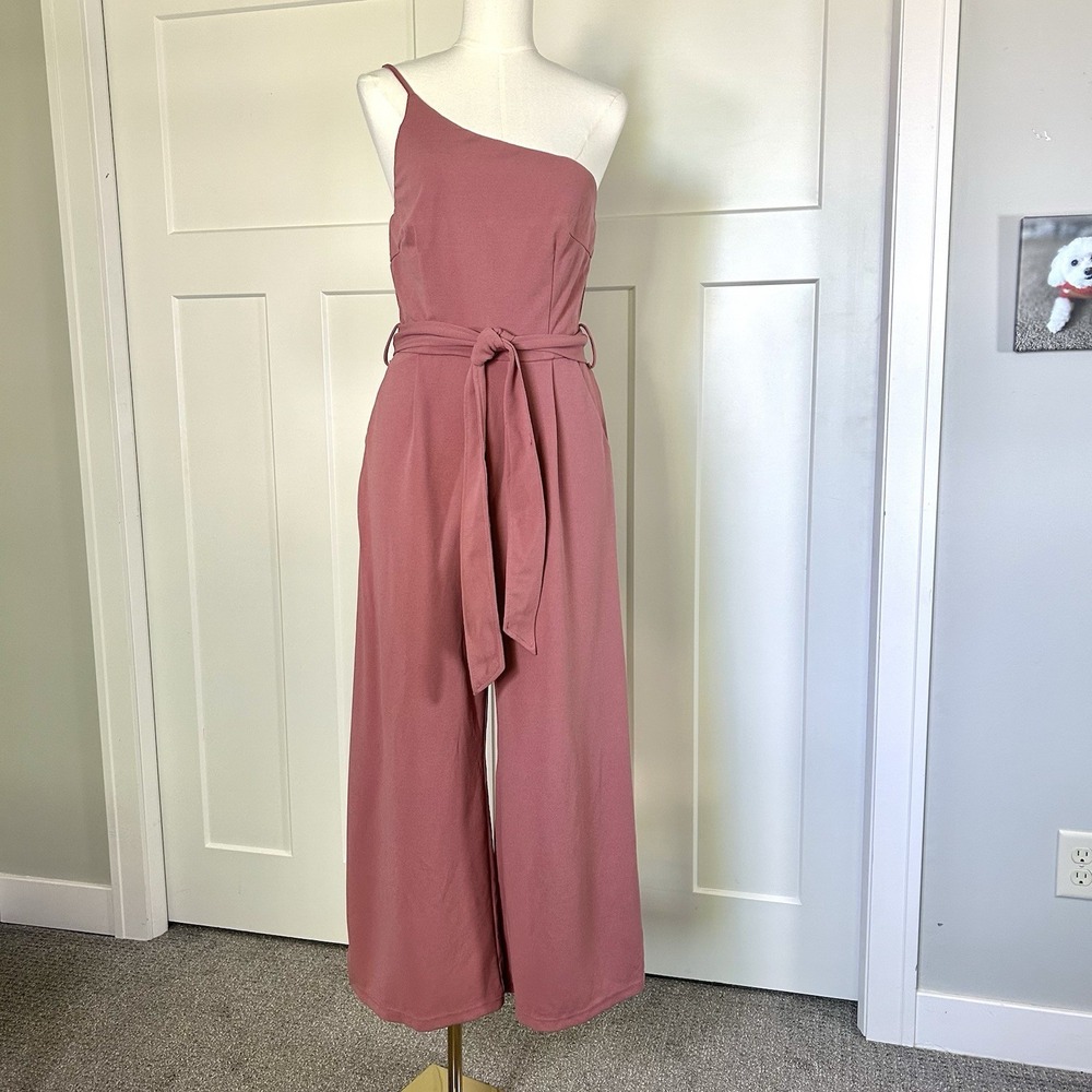 Boho Mauve One-Shoulder Jumpsuit‎ M - Sleeveless Tie Waist Wide Leg Jumpsuit